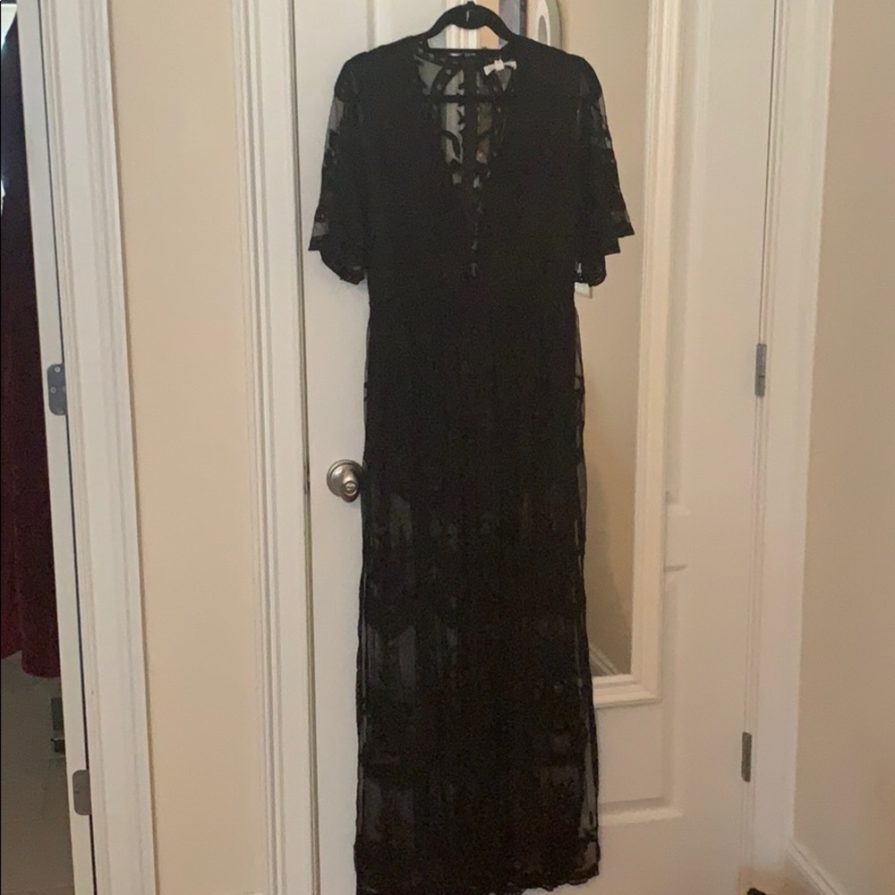 Black Maxi Dress with Shorts and Lace Overlay